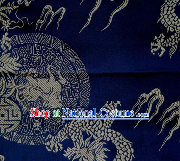 Asian Traditional Kylin Dragon Pattern Design Royalblue Satin Material Chinese Tang Suit Brocade Silk Fabric