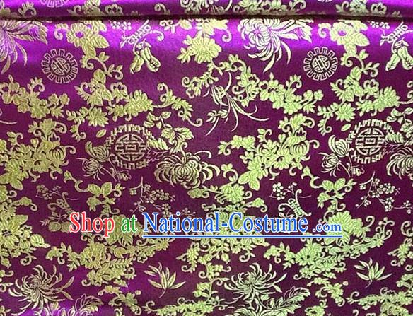 Asian Traditional Chrysanthemum Pattern Design Purple Satin Material Chinese Tang Suit Brocade Silk Fabric