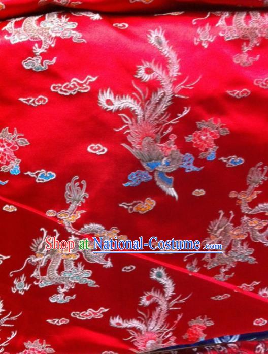 Asian Traditional Royal Dragon Phoenix Pattern Design Red Satin Material Chinese Tang Suit Brocade Silk Fabric