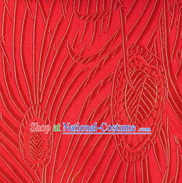 Asian Traditional Royal Feather Pattern Design Red Satin Material Chinese Tang Suit Brocade Silk Fabric