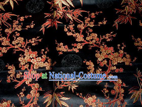 Asian Traditional Royal Plum Blossom Bamboo Pattern Design Black Satin Material Chinese Tang Suit Brocade Silk Fabric