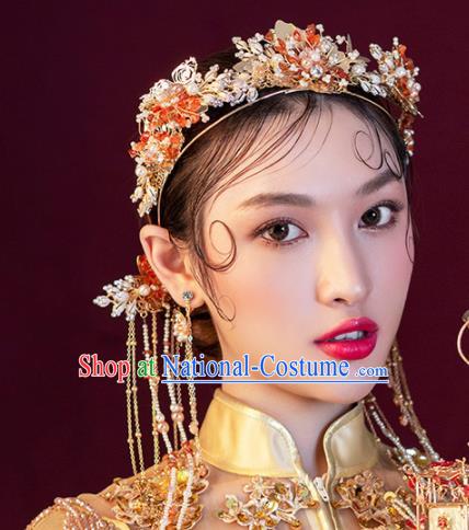 Chinese Ancient Wedding Hair Accessories Bride Pearls Phoenix Coronet Tassel Hairpins Headwear for Women