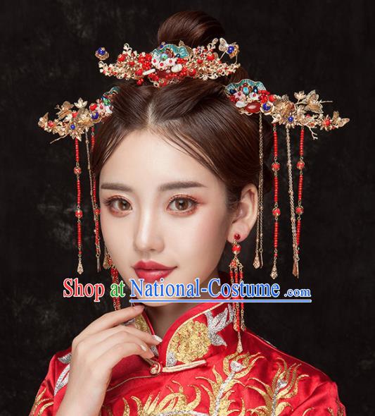 Chinese Ancient Palace Bride Hair Accessories Blueing Hair Comb Hairpins Headwear for Women