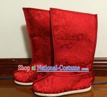 Chinese Traditional Shoes Beijing Opera Shoes Ancient Wedding Red Satin Boots for Men