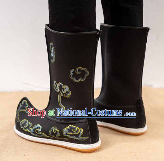 Chinese Traditional Shoes Ancient Swordsman Black Boots Opera Shoes Hanfu Embroidered Shoes for Men