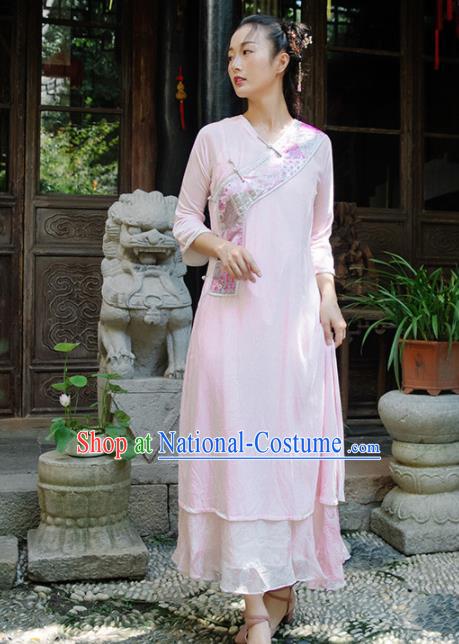 Chinese Traditional Costumes National Pink Qipao Dress Classical Cheongsam for Women