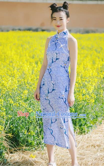 Chinese Traditional Costumes National Tang Suit Lilac Qipao Dress Classical Cheongsam for Women