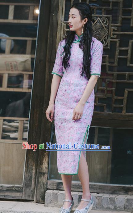 Chinese Traditional Costumes National Ramie Qipao Dress Tang Suit Cheongsam for Women