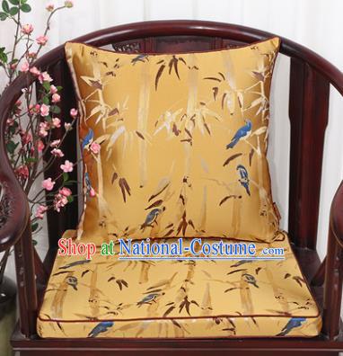 Chinese Classical Household Ornament Bamboo Pattern Golden Brocade Back Cushion Cover and Armchair Mat