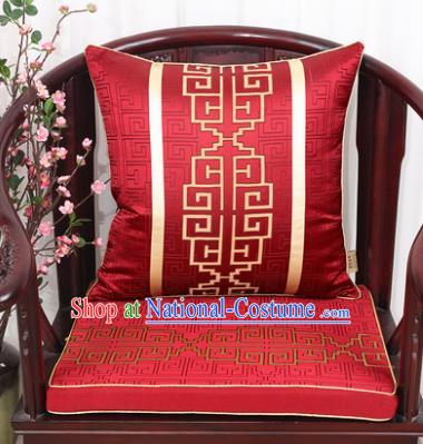 Chinese Classical Household Ornament Lucky Pattern Red Brocade Back Cushion Cover and Armchair Mat