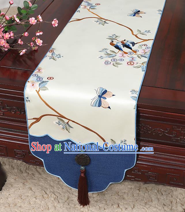 Chinese Classical Household Ornament Jade Pendant Tassel Beige Brocade Table Flag Traditional Handmade Table Cover Cloth