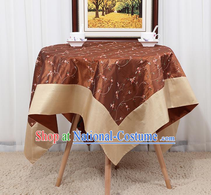 Chinese Classical Household Brown Brocade Table Cover Traditional Handmade Table Cloth Antependium