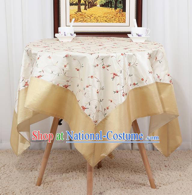 Chinese Classical Household White Brocade Table Cover Traditional Handmade Table Cloth Antependium