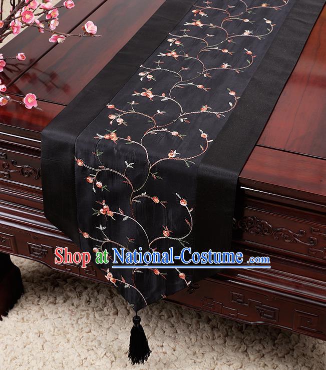 Chinese Traditional Handmade Table Cover Cloth Classical Household Ornament Black Brocade Table Flag