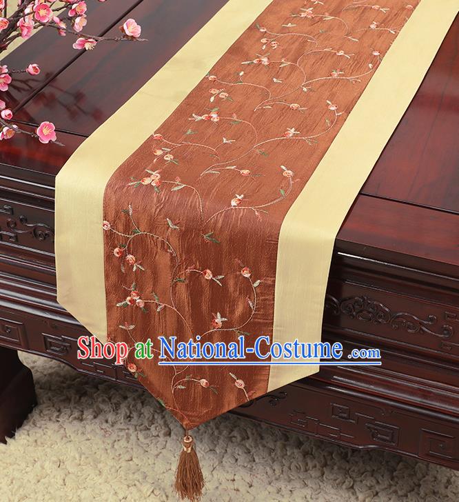 Chinese Traditional Handmade Table Cover Cloth Classical Household Ornament Brown Brocade Table Flag