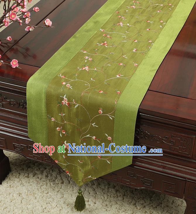 Chinese Traditional Handmade Table Cover Cloth Classical Household Ornament Green Brocade Table Flag