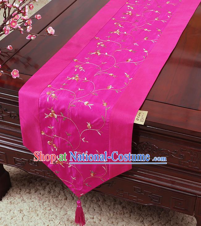 Chinese Traditional Handmade Table Cover Cloth Classical Household Ornament Rosy Brocade Table Flag