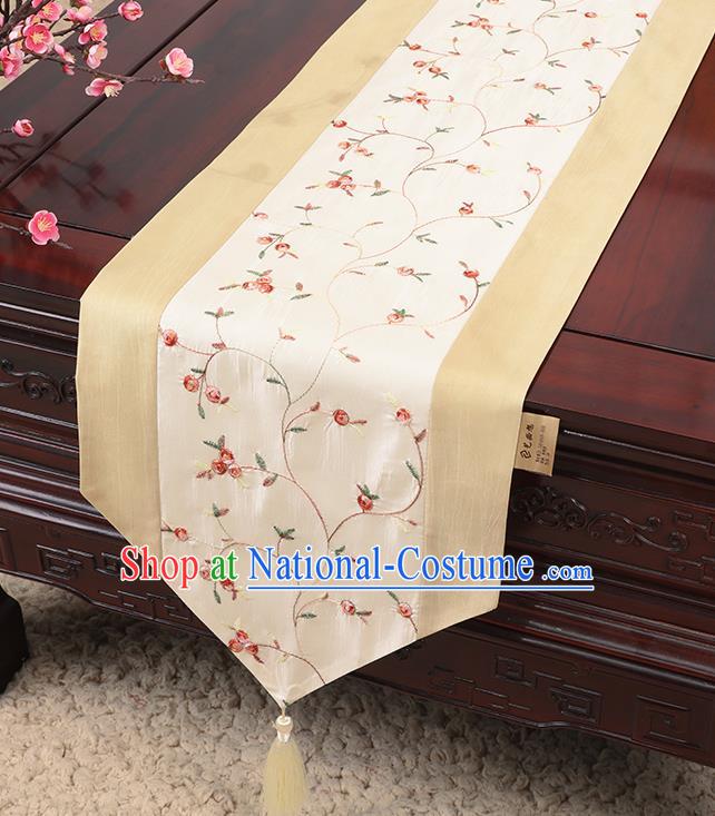 Chinese Traditional Handmade Table Cover Cloth Classical Household Ornament White Brocade Table Flag