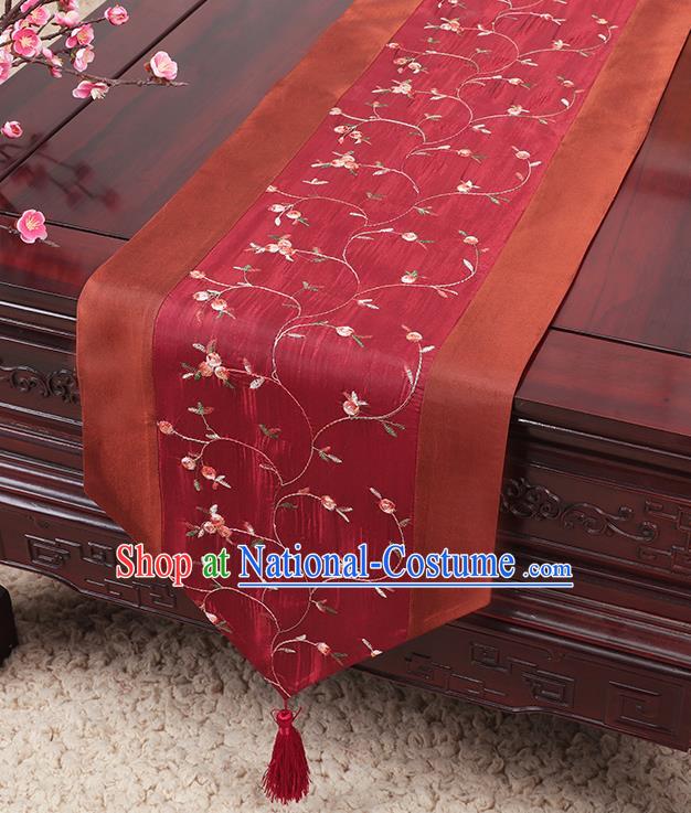 Chinese Traditional Handmade Table Cover Cloth Classical Household Ornament Wine Red Brocade Table Flag