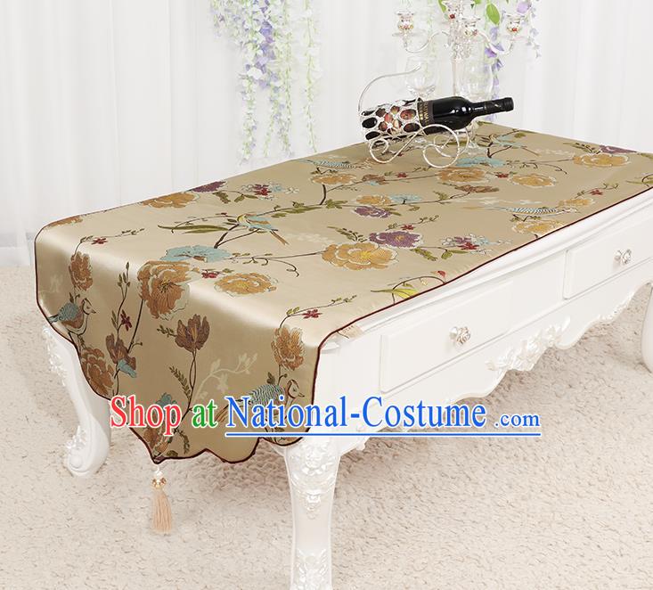 Chinese Classical Khaki Brocade End Table Cover Traditional Household Handmade Table Cloth