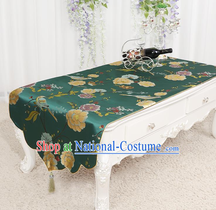 Chinese Classical Green Brocade End Table Cover Traditional Household Handmade Table Cloth