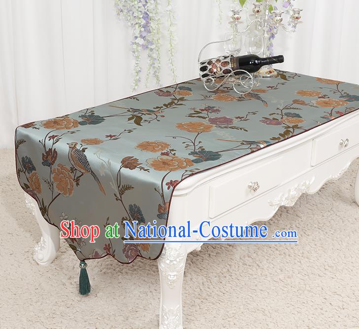 Chinese Classical Light Blue Brocade End Table Cover Traditional Household Handmade Table Cloth