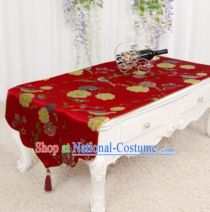 Chinese Classical Red Brocade End Table Cover Traditional Household Handmade Table Cloth