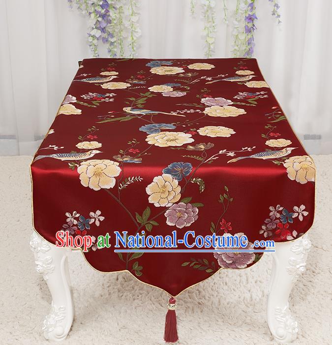 Chinese Classical Wine Red Brocade End Table Cover Traditional Household Handmade Table Cloth