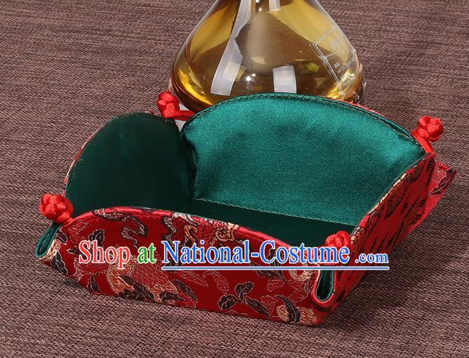 Chinese Traditional Household Accessories Classical Dragon Pattern Red Brocade Storage Box Candy Tray