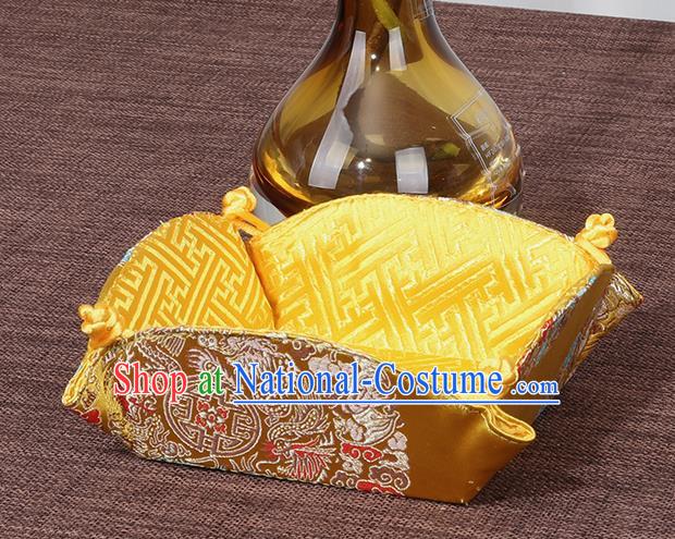 Chinese Traditional Household Accessories Classical Dragon Pattern Golden Brocade Storage Box Candy Tray