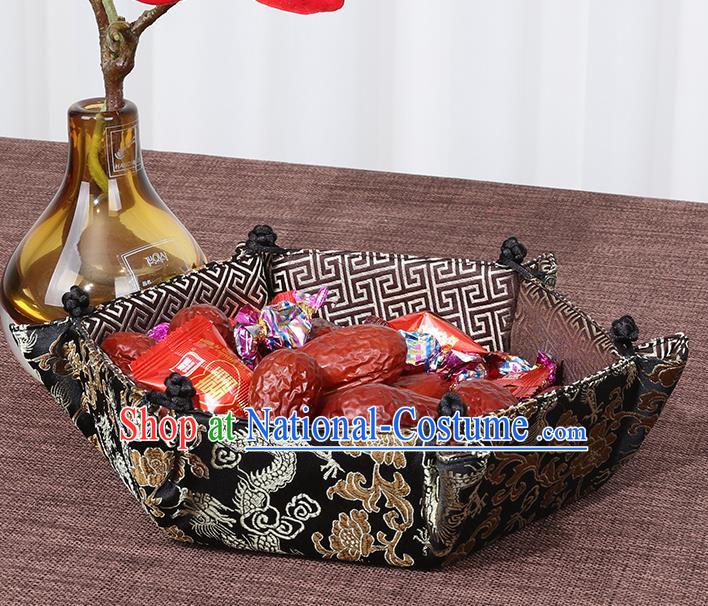 Chinese Traditional Household Accessories Classical Dragon Pattern Black Brocade Storage Box Candy Tray