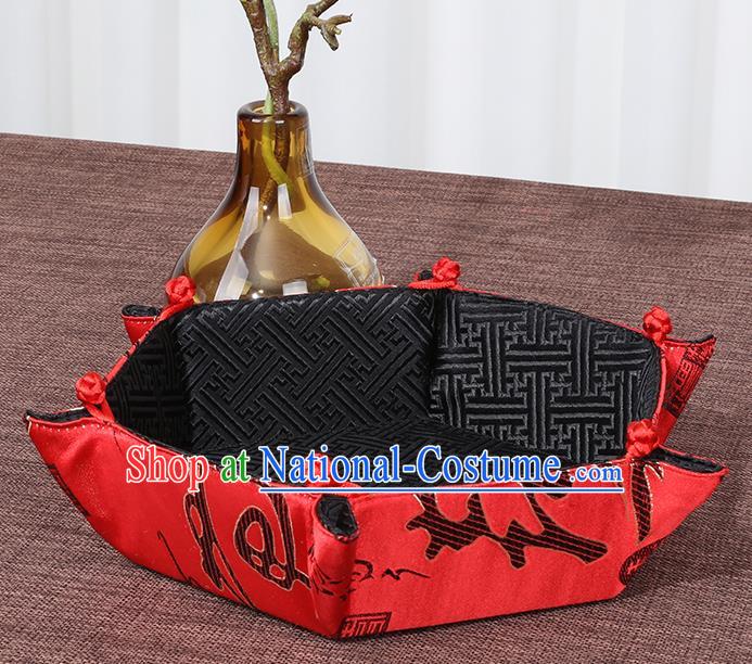 Chinese Traditional Household Accessories Classical Character Pattern Red Brocade Storage Box Candy Tray