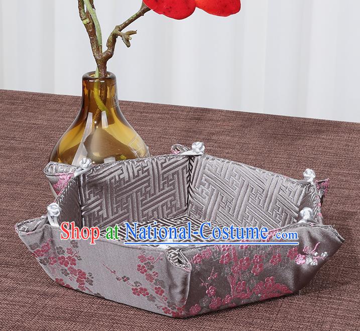 Chinese Traditional Household Accessories Classical Plum Blossom Pattern Grey Brocade Storage Box Candy Tray