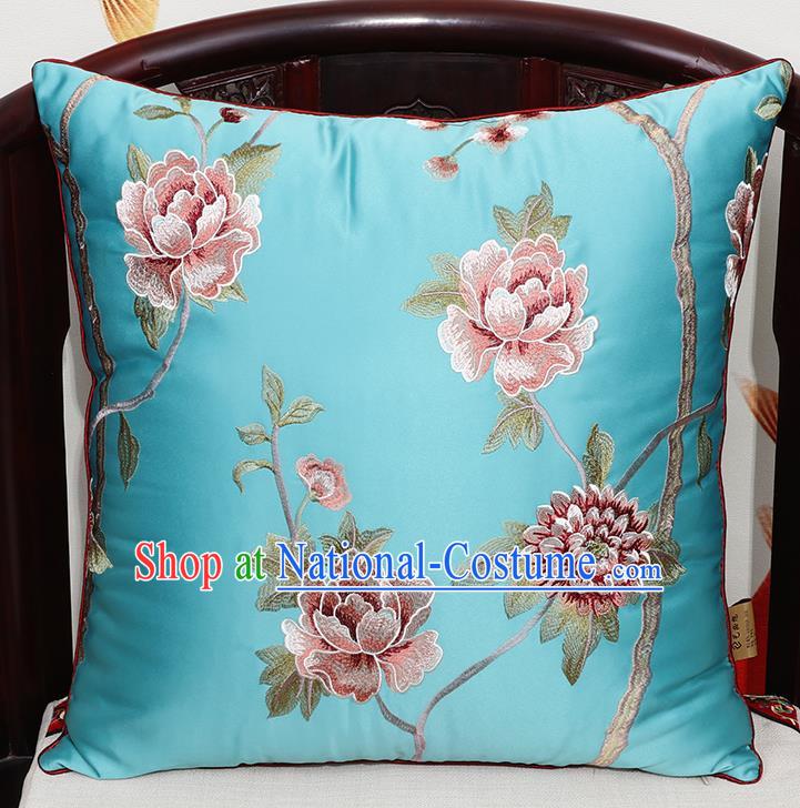 Chinese Classical Household Ornament Traditional Blue Brocade Back Cushion Cover