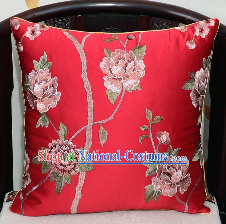 Chinese Classical Household Ornament Traditional Red Brocade Back Cushion Cover