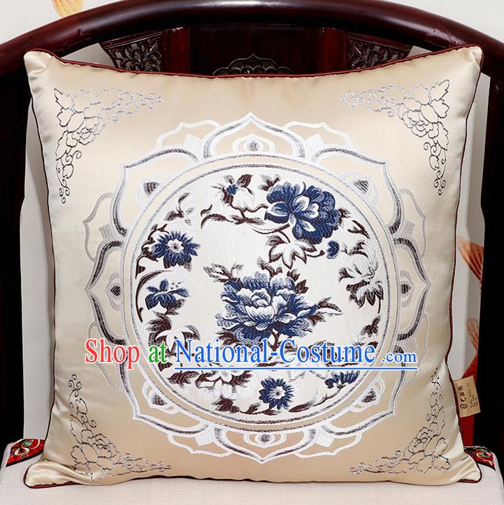 Chinese Classical Household Ornament Traditional Beige Brocade Back Cushion Cover