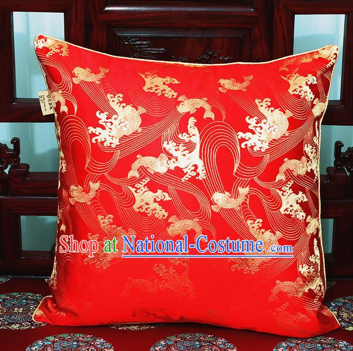 Chinese Classical Household Ornament Traditional Red Brocade Back Cushion Cover