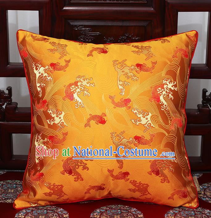 Chinese Classical Household Ornament Traditional Golden Brocade Back Cushion Cover