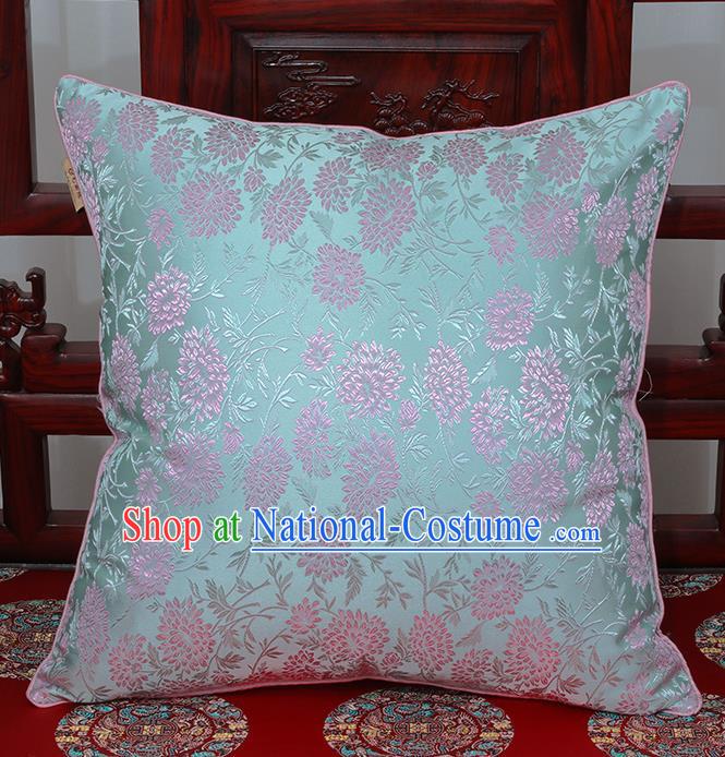 Chinese Classical Household Ornament Traditional Blue Brocade Back Cushion Cover