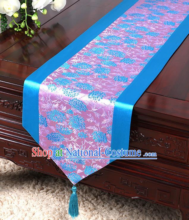 Chinese Traditional Table Cloth Classical Handmade Household Ornament Blue Brocade Table Flag