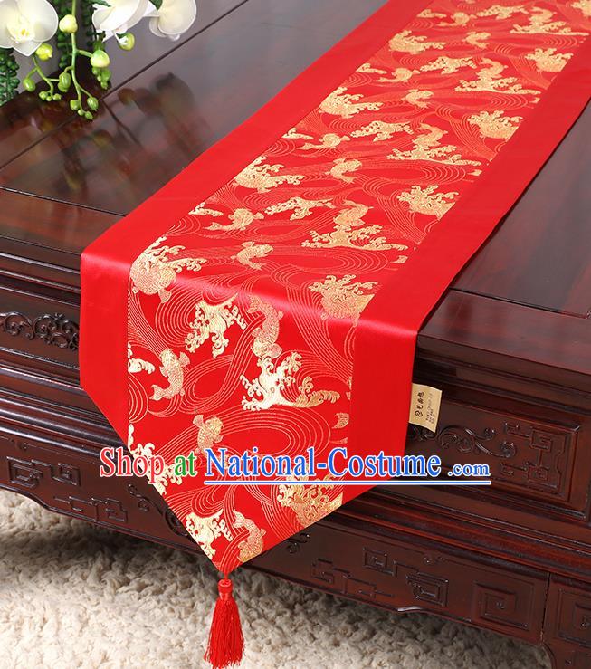 Chinese Traditional Table Cloth Classical Handmade Household Ornament Red Brocade Table Flag