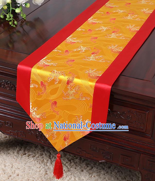 Chinese Traditional Table Cloth Classical Handmade Household Ornament Wave Pattern Red Brocade Table Flag