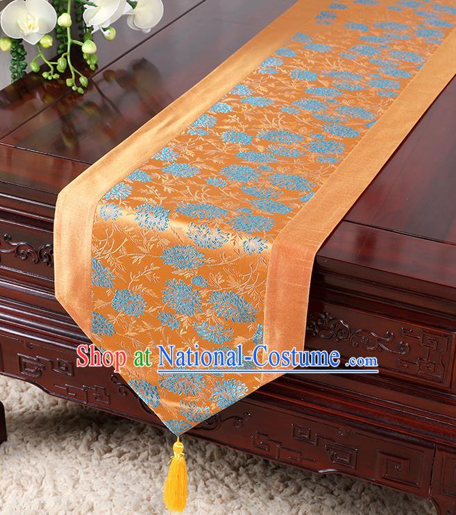 Chinese Traditional Table Cloth Classical Handmade Household Ornament Chrysanthemum Pattern Orange Brocade Table Flag