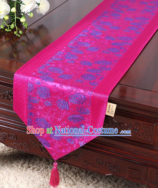 Chinese Traditional Table Cloth Classical Handmade Household Ornament Chrysanthemum Pattern Rosy Brocade Table Flag