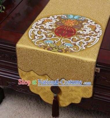 Chinese Traditional Pattern Golden Brocade Table Cloth Classical Household Ornament Table Flag