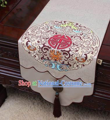 Chinese Traditional Pattern Beige Brocade Table Cloth Classical Household Ornament Table Flag