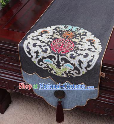 Chinese Traditional Pattern Grey Brocade Table Cloth Classical Household Ornament Table Flag