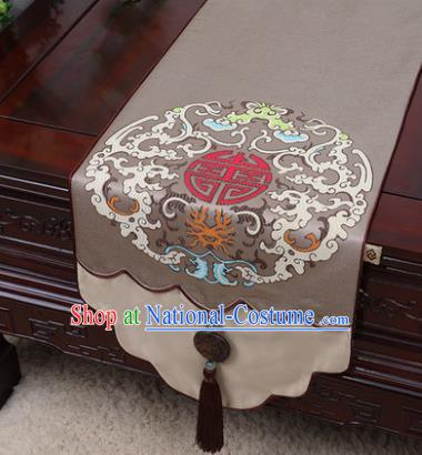 Chinese Traditional Pattern Brown Brocade Table Cloth Classical Household Ornament Table Flag