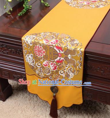 Chinese Traditional Lotus Pattern Golden Brocade Table Cloth Classical Household Ornament Table Flag