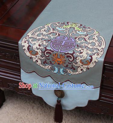 Chinese Traditional Pattern Blue Brocade Table Cloth Classical Household Ornament Table Flag